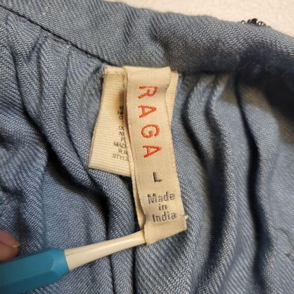 Raga Peasant Phoenix Blouse Beaded Blue Women's Size Large Viscose - Picture 9 of 12